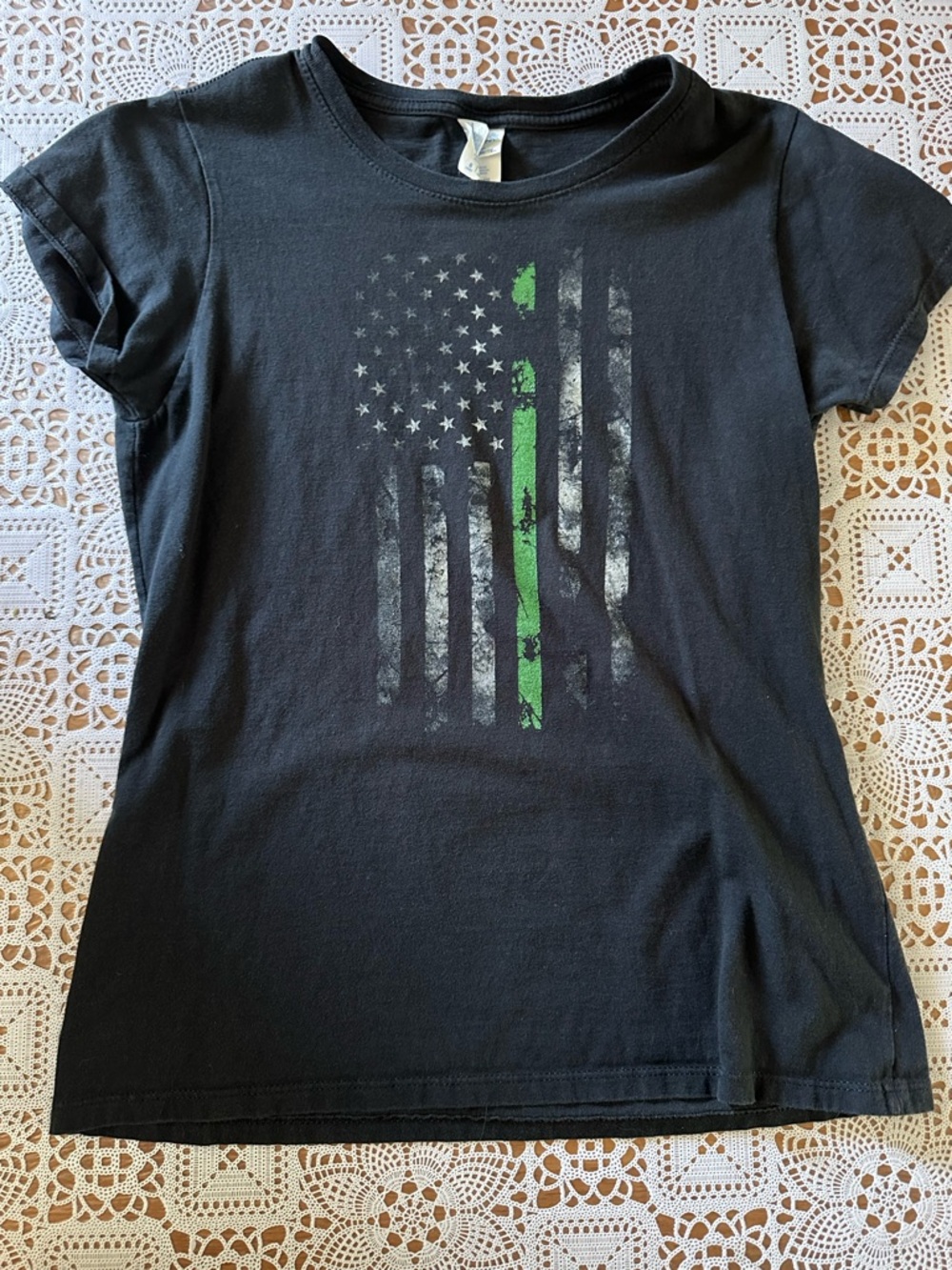 Port and Company Black Short Sleeve Tee with Green Accent Flag Graphic